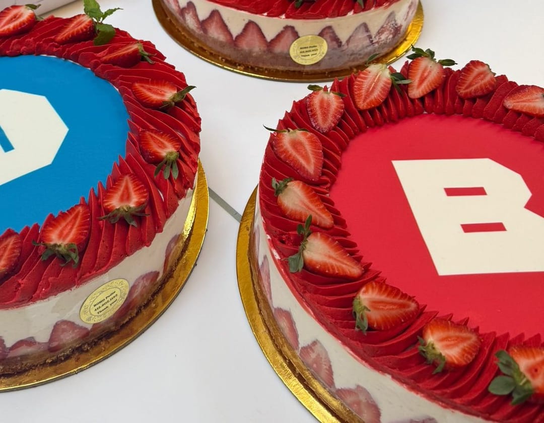 Coldcakes printed with the Browserbase logo, edible ink on strawberry frosting